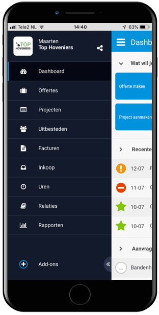 Dashboard op mobiel zonnenpaneleninstallateur