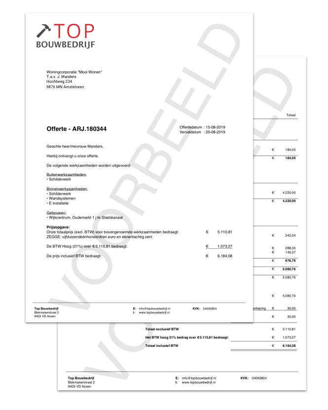 PDF van calculatie met offerte