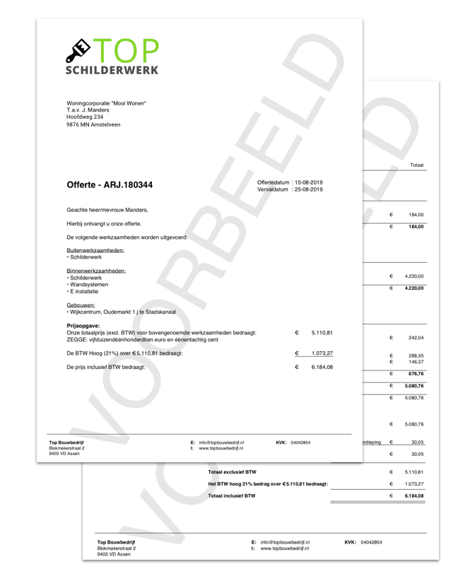 PDF van calculatie met offerte