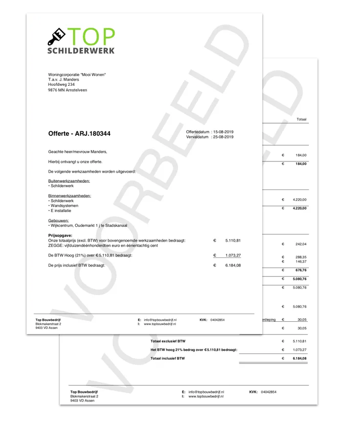 PDF van calculatie met offerte