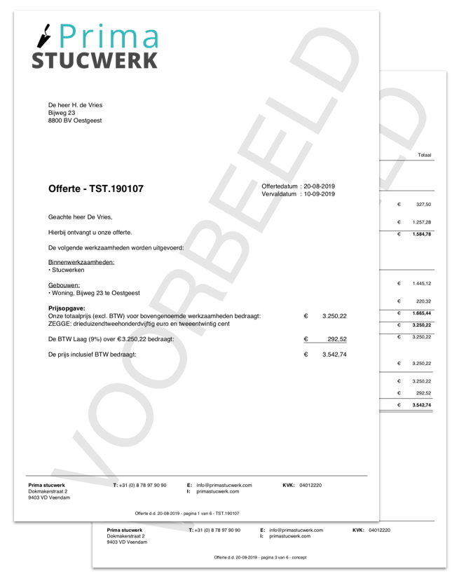 PDF van calculatie met offerte