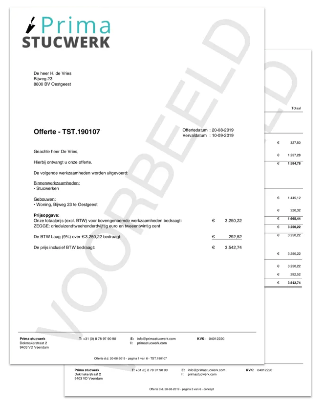 PDF van calculatie met offerte