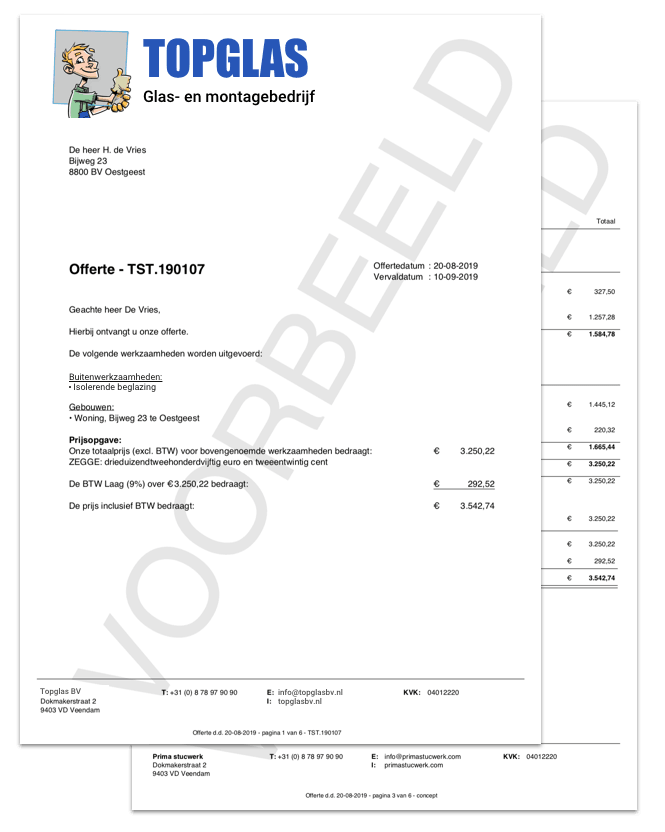 PDF van calculatie met offerte