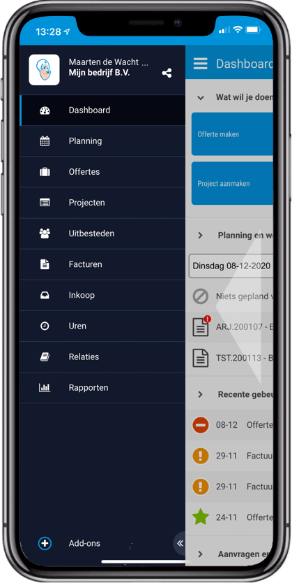 Mobiele interface van de menu balk 