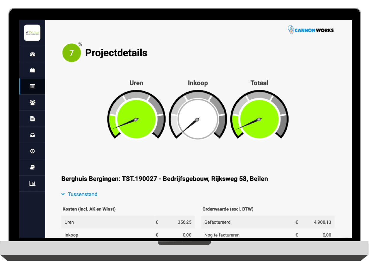 Interface projectdetails op laptop en tablet