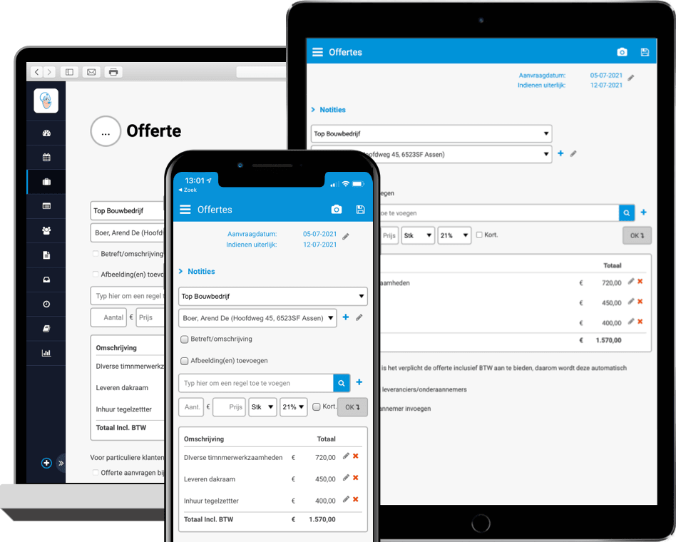 Interface van offerte op mobiel, tablet en pc