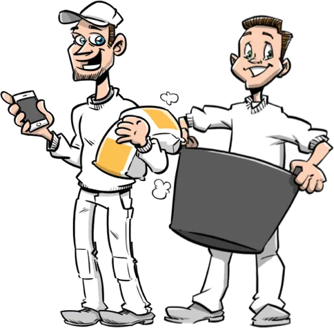 2 Stukadoors met mobiel in de hand 