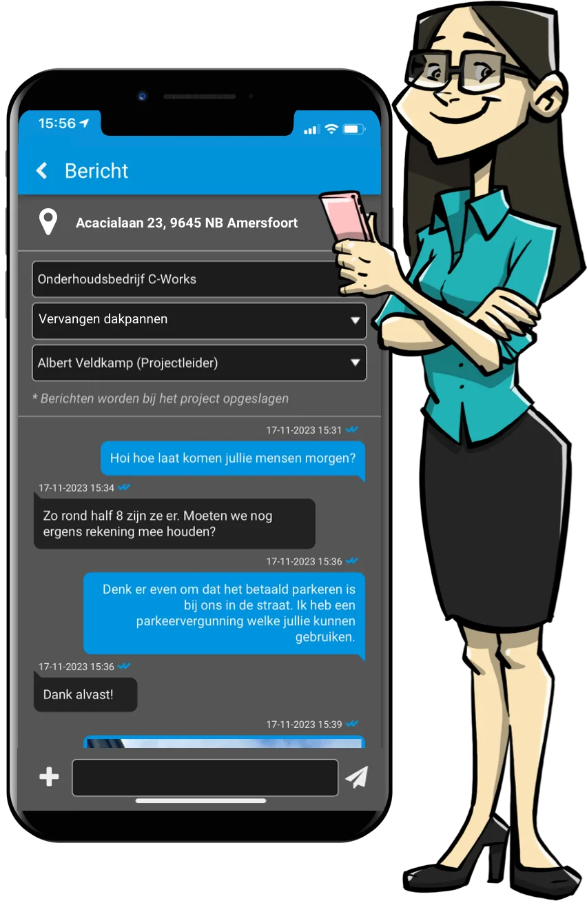Berichten sturen naar het bedrijf via de app