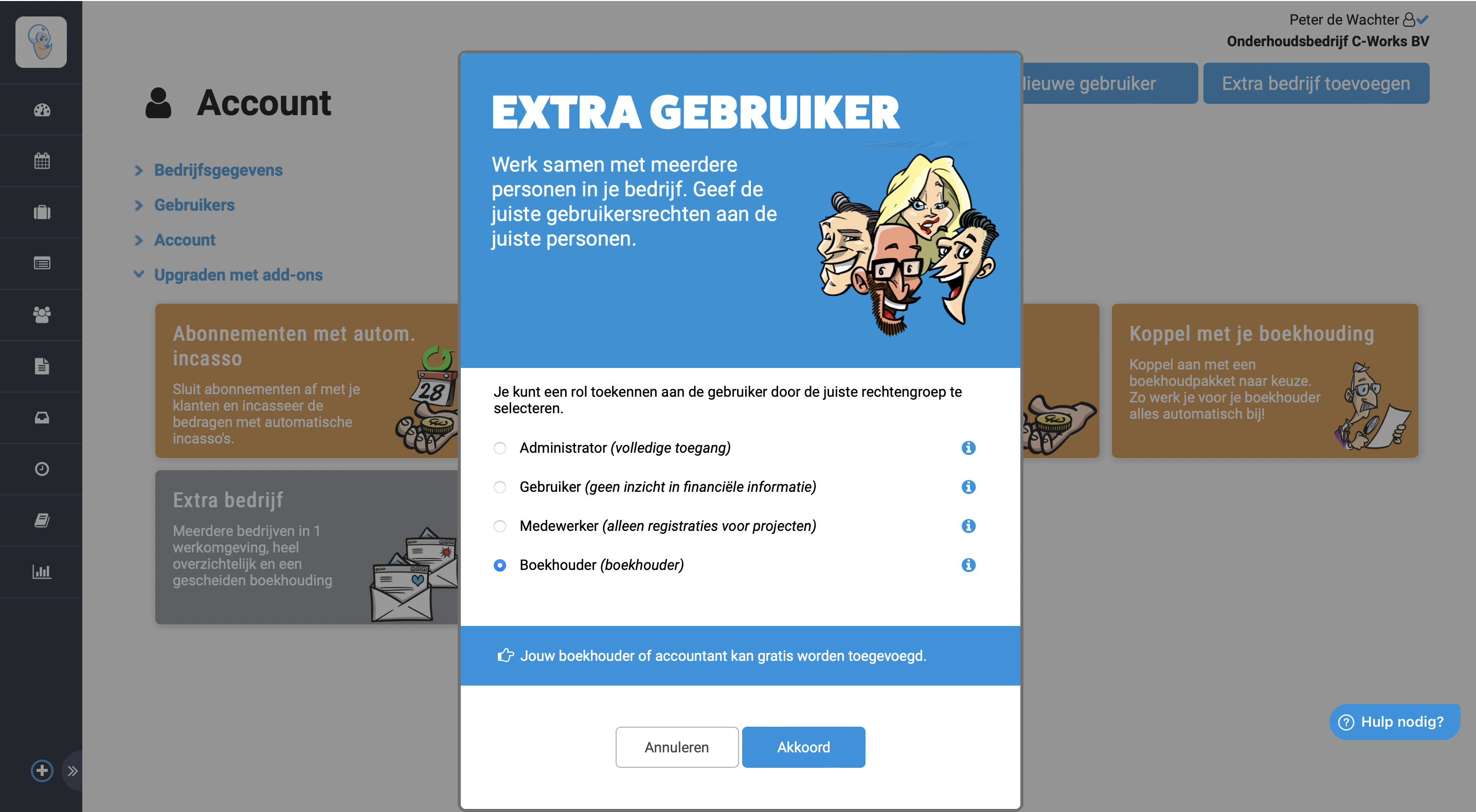 Nieuwe boekhouder toevoegen in CannonWorks