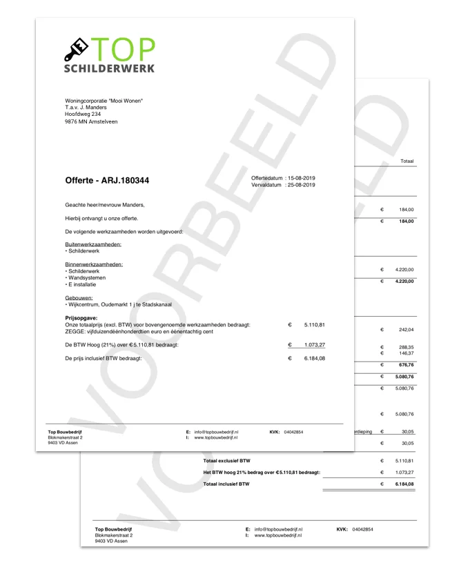 PDF van calculatie met offerte