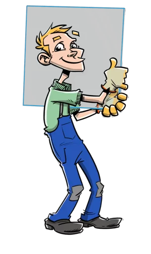 Glaszetter met duim omhoog